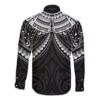 New Zealand Morepork Long Sleeve Button Shirt Maori Pattern Black