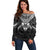 New Zealand Morepork Off Shoulder Sweater Maori Pattern Black