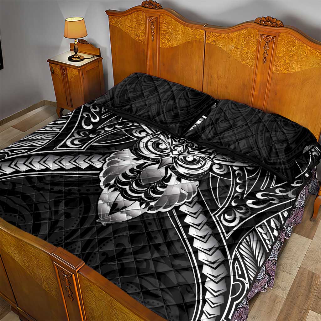 New Zealand Morepork Quilt Bed Set Maori Pattern Black