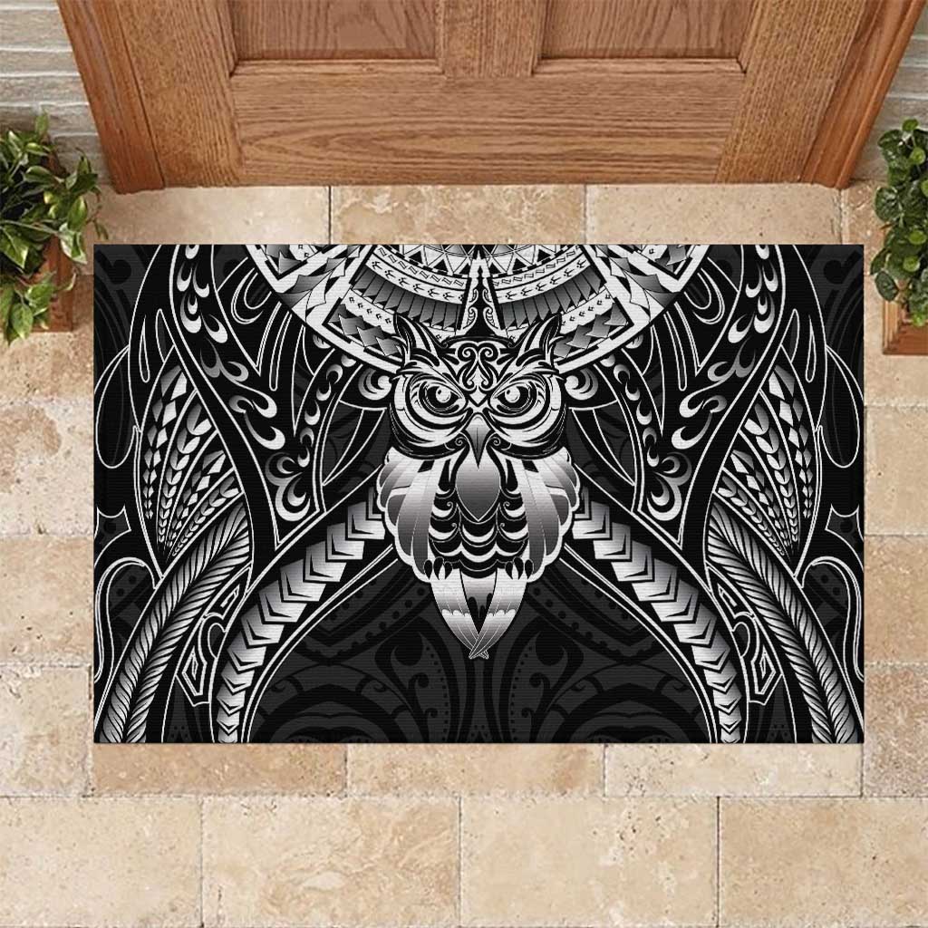 New Zealand Morepork Rubber Doormat Maori Pattern Black LT05 Black - Polynesian Pride