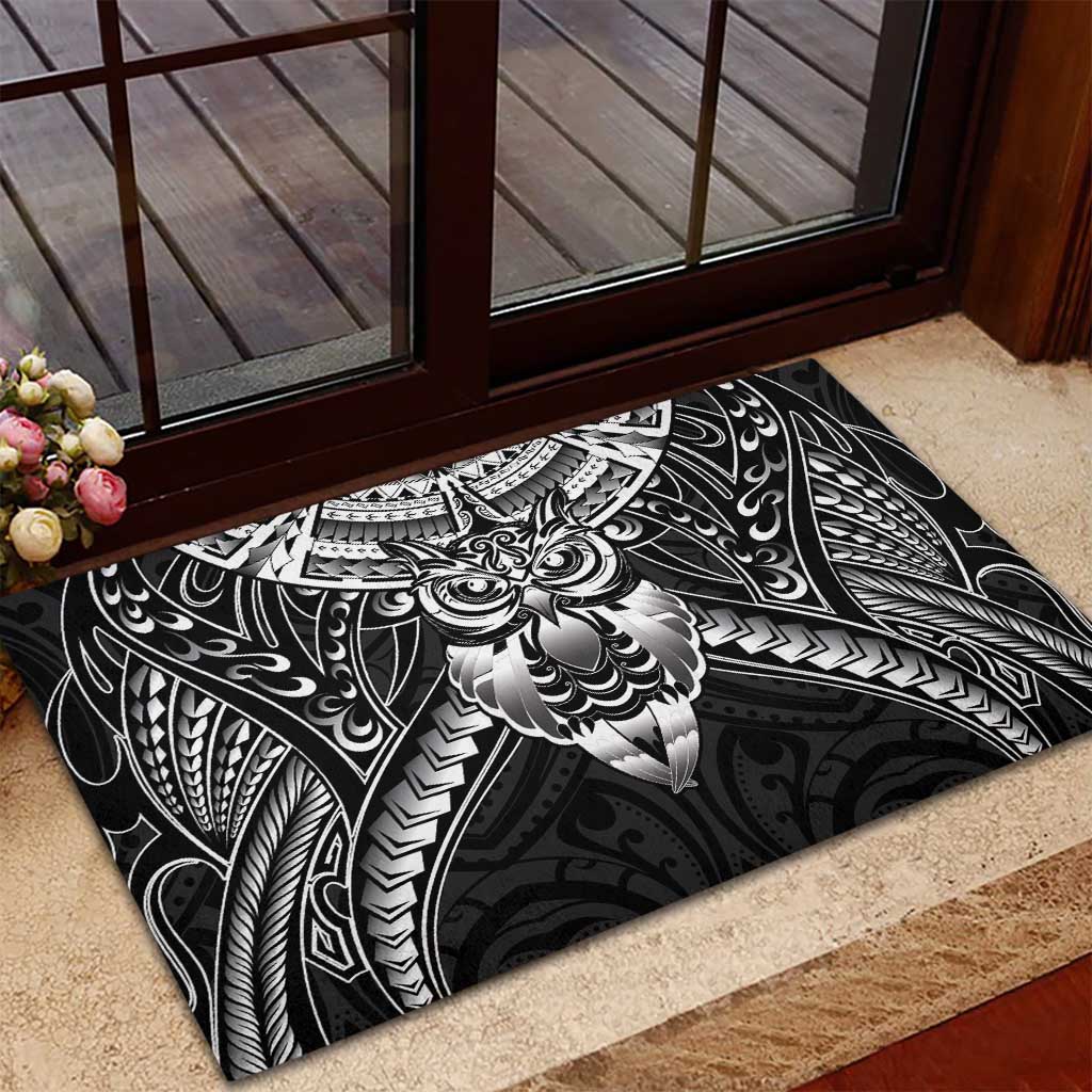 New Zealand Morepork Rubber Doormat Maori Pattern Black