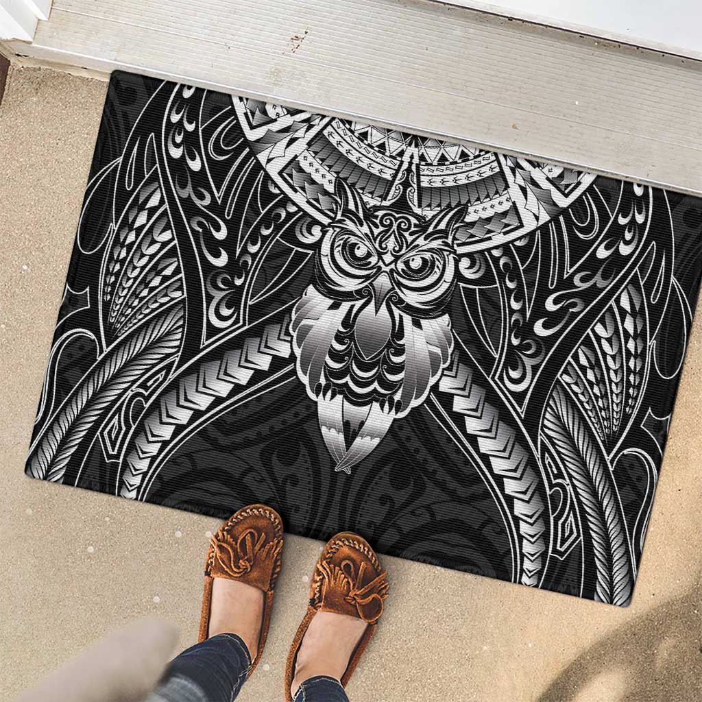 New Zealand Morepork Rubber Doormat Maori Pattern Black