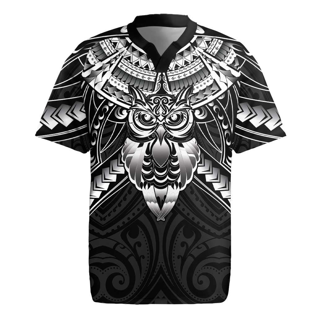 New Zealand Morepork Rugby Jersey Maori Pattern Black LT05 Black - Polynesian Pride