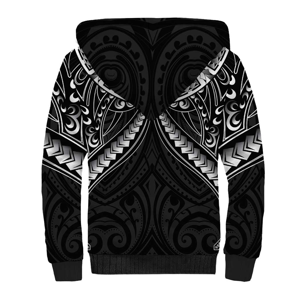 New Zealand Morepork Sherpa Hoodie Maori Pattern Black
