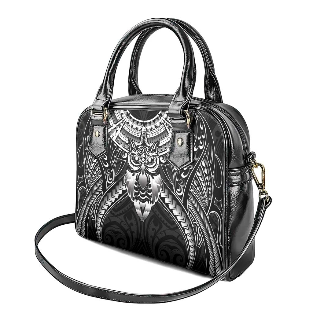 New Zealand Morepork Shoulder Handbag Maori Pattern Black