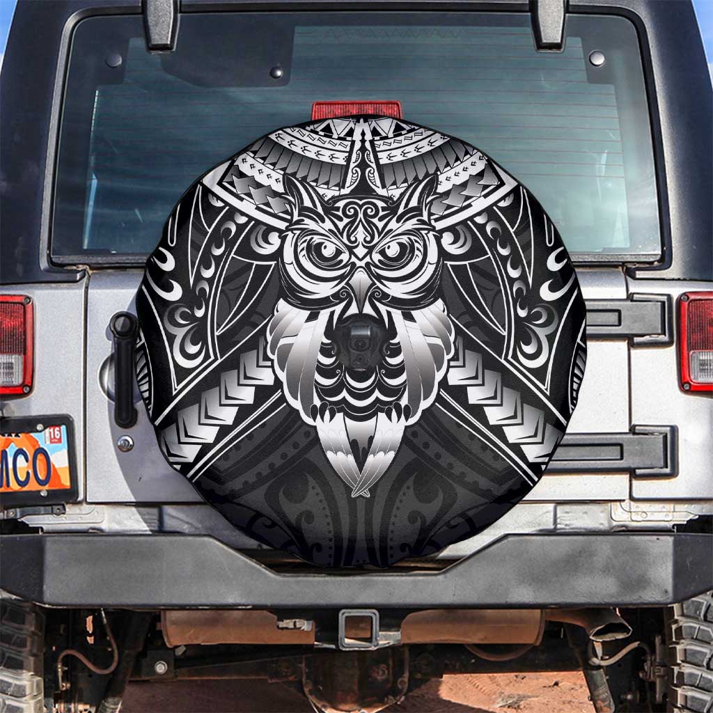 New Zealand Morepork Spare Tire Cover Maori Pattern Black