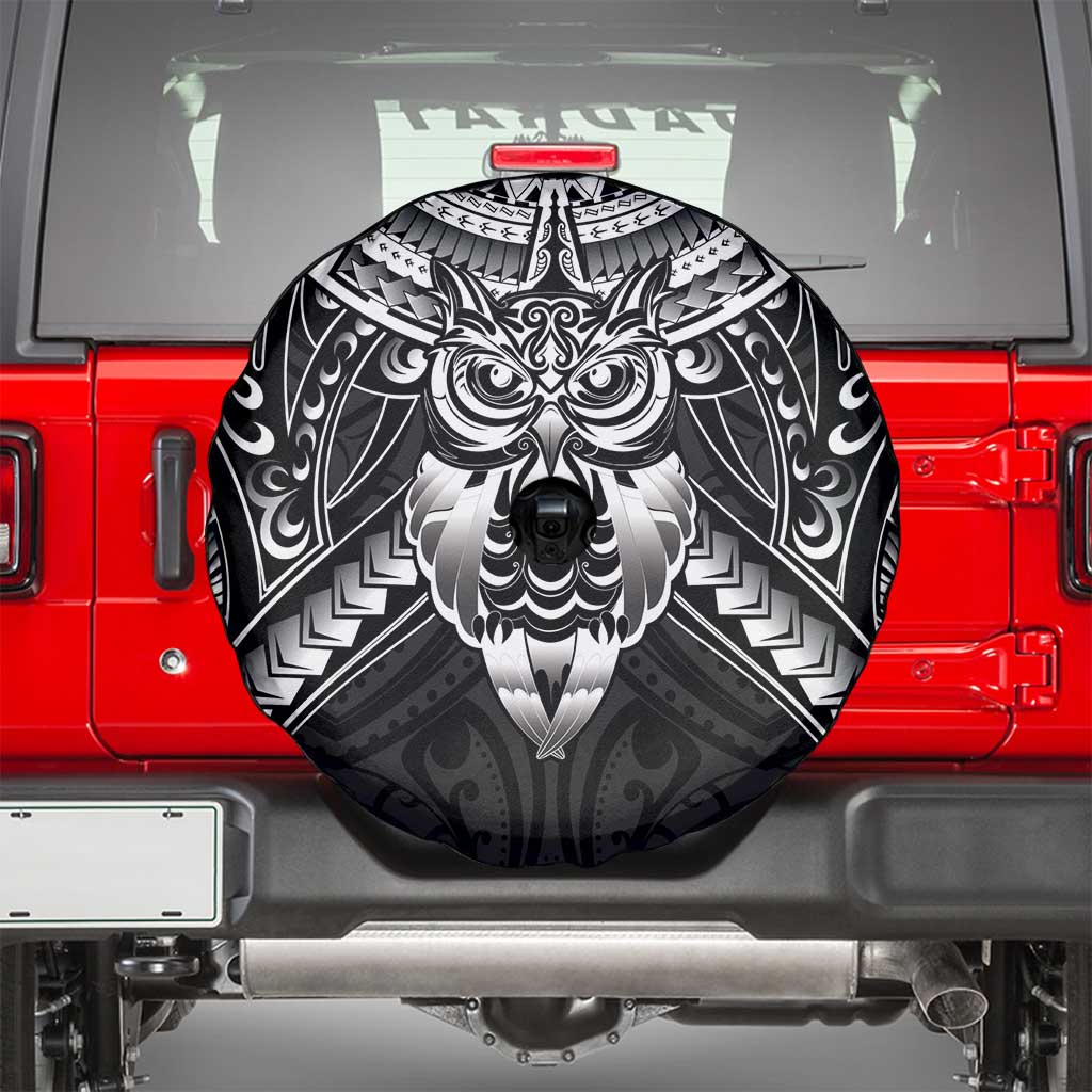 New Zealand Morepork Spare Tire Cover Maori Pattern Black