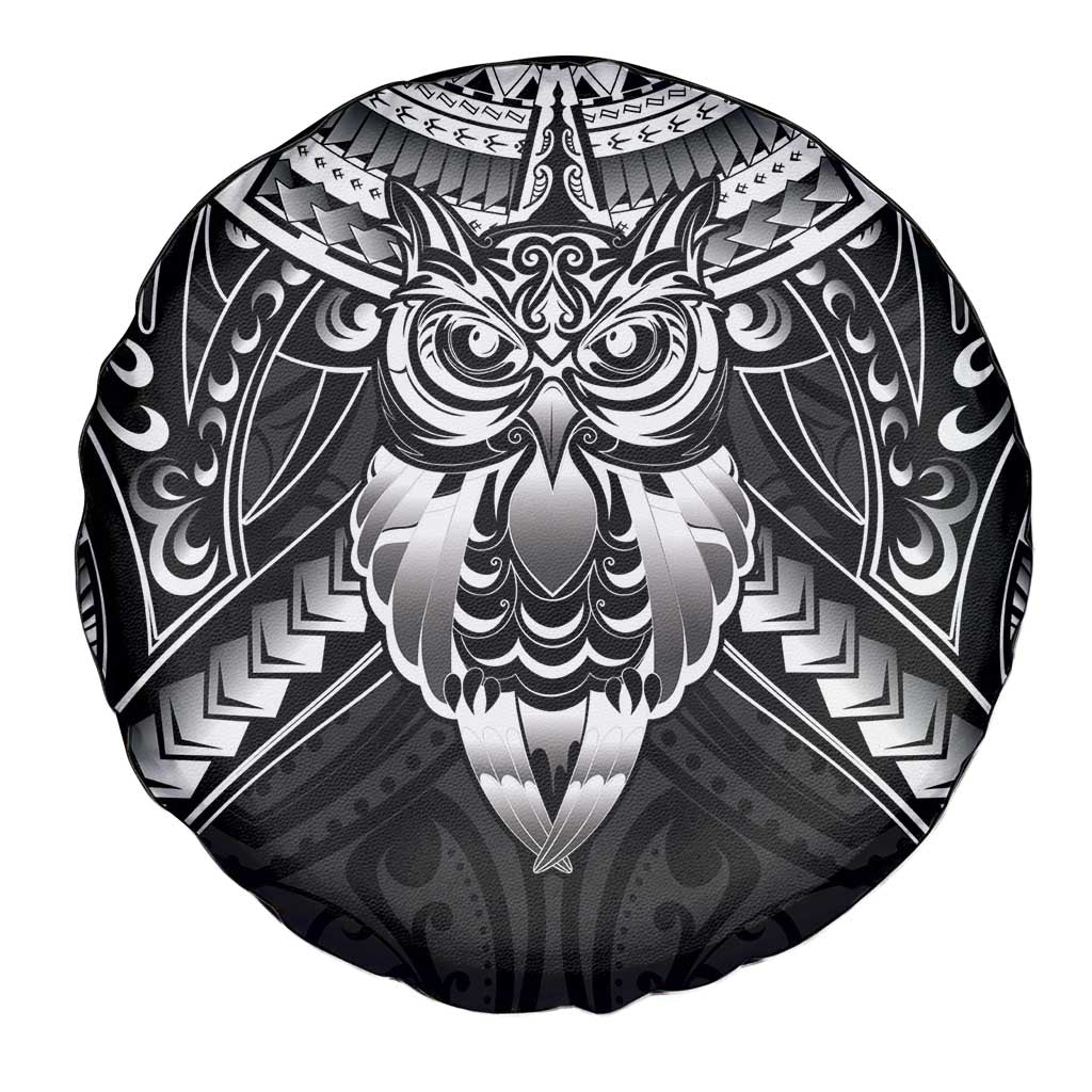 New Zealand Morepork Spare Tire Cover Maori Pattern Black