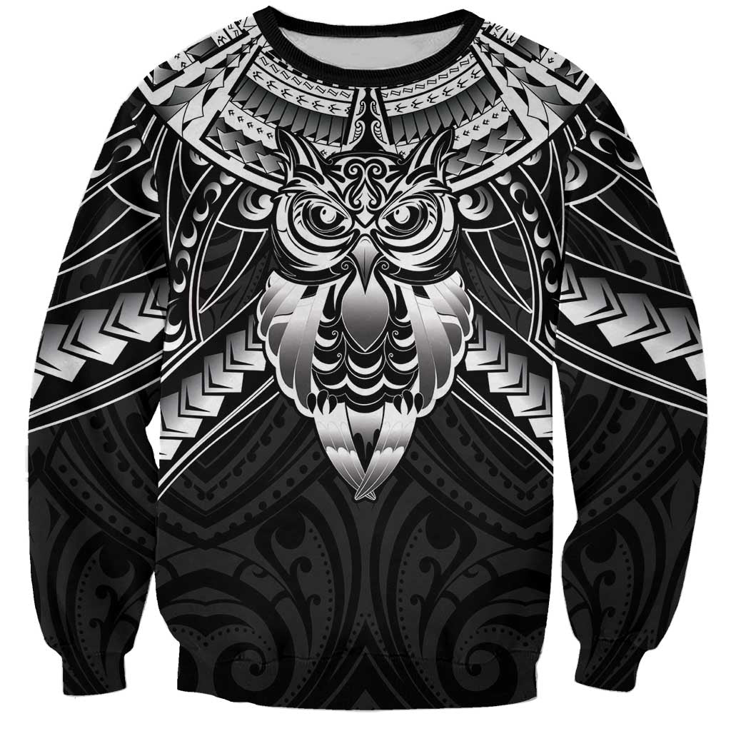 New Zealand Morepork Sweatshirt Maori Pattern Black LT05 Unisex Black - Polynesian Pride