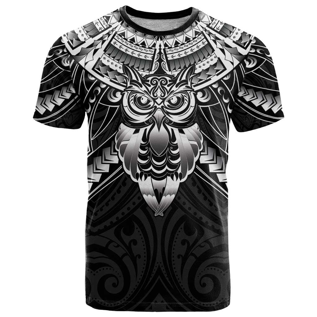 New Zealand Morepork T Shirt Maori Pattern Black LT05 Black - Polynesian Pride