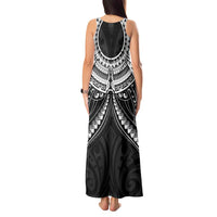 New Zealand Morepork Tank Maxi Dress Maori Pattern Black