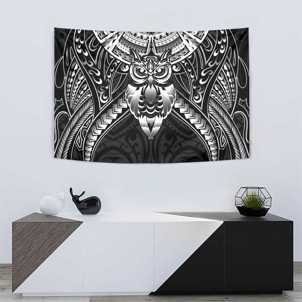 New Zealand Morepork Tapestry Maori Pattern Black