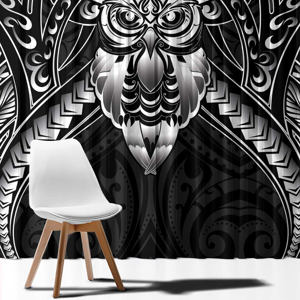 New Zealand Morepork Window Curtain Maori Pattern Black
