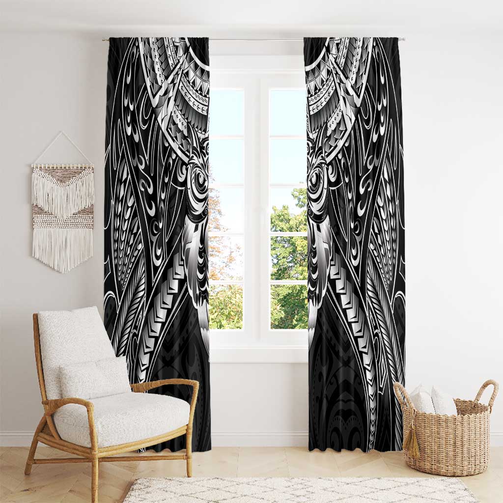 New Zealand Morepork Window Curtain Maori Pattern Black