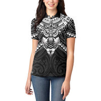 New Zealand Morepork Women Polo Shirt Maori Pattern Black
