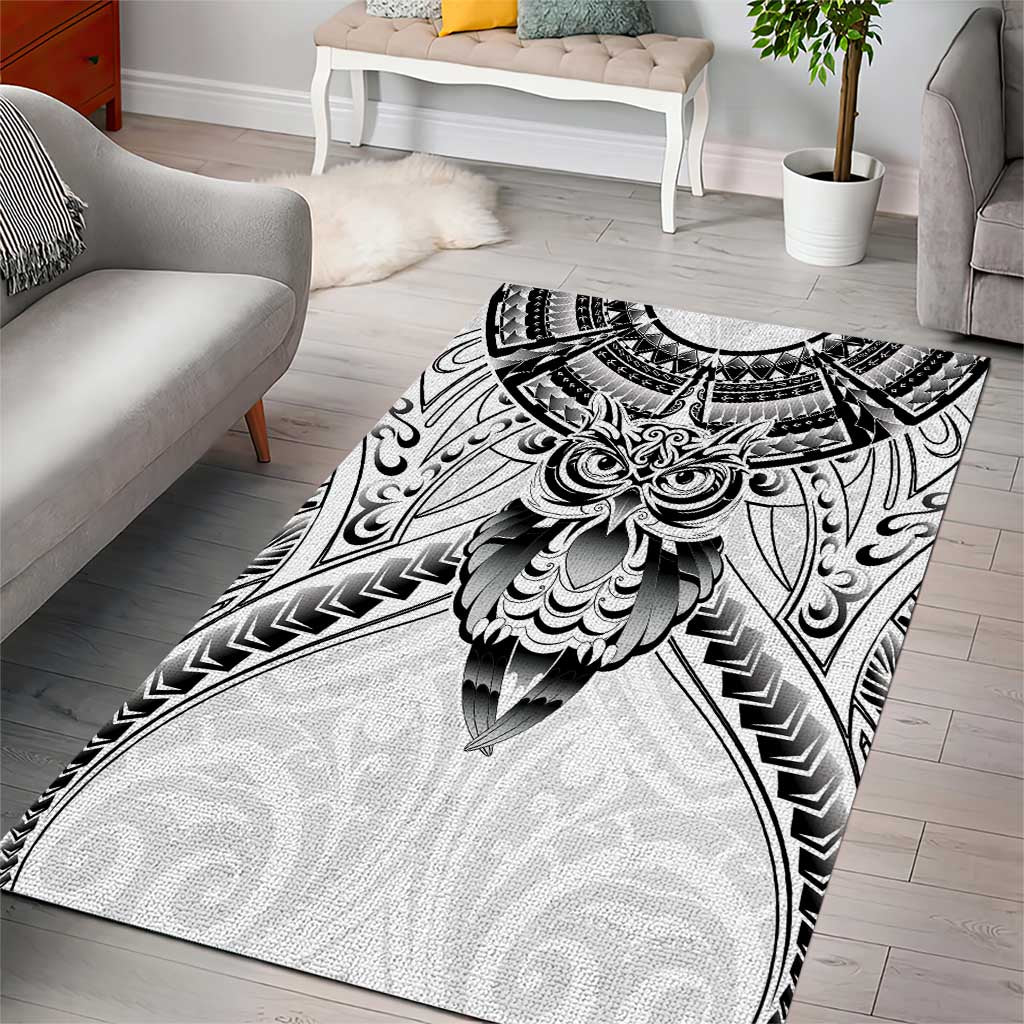 New Zealand Morepork Area Rug Maori Pattern White