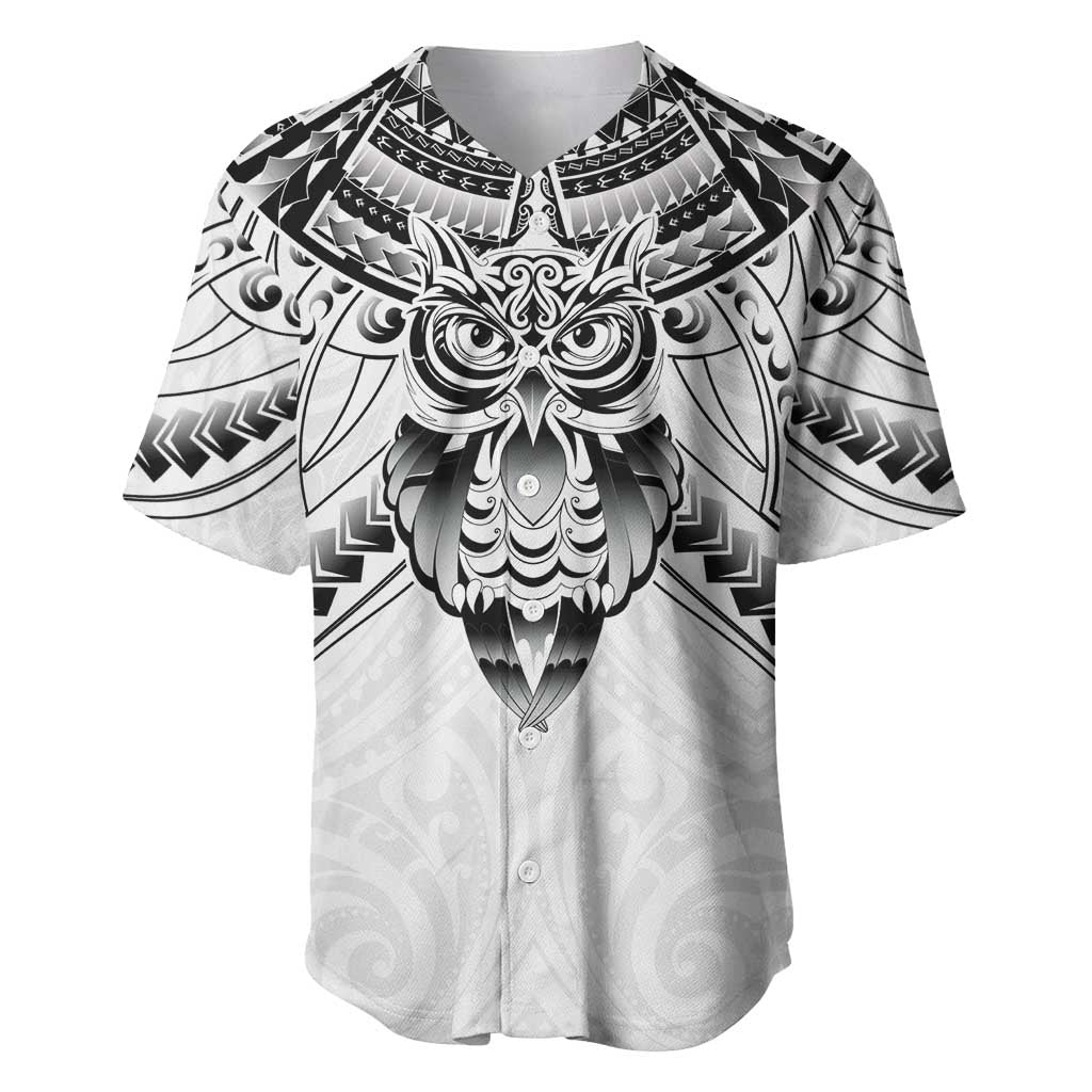 New Zealand Morepork Baseball Jersey Maori Pattern White LT05 White - Polynesian Pride