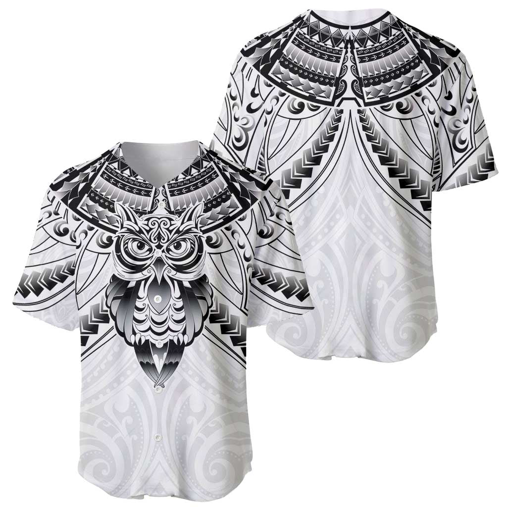 New Zealand Morepork Baseball Jersey Maori Pattern White LT05 - Polynesian Pride