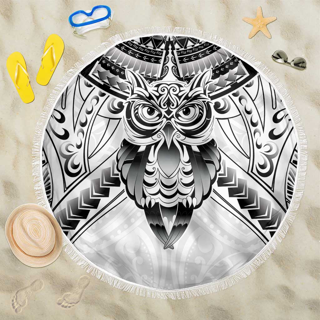 New Zealand Morepork Beach Blanket Maori Pattern White