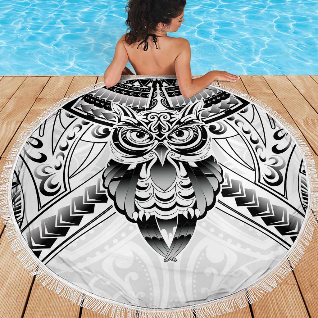 New Zealand Morepork Beach Blanket Maori Pattern White