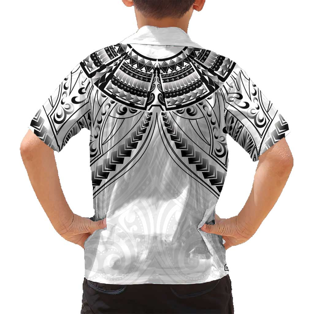 New Zealand Morepork Family Matching Off Shoulder Maxi Dress and Hawaiian Shirt Maori Pattern White LT05 - Polynesian Pride