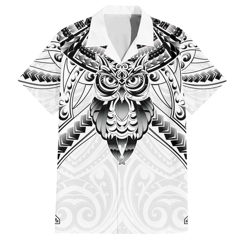 New Zealand Morepork Family Matching Summer Maxi Dress and Hawaiian Shirt Maori Pattern White LT05 Dad's Shirt - Short Sleeve White - Polynesian Pride