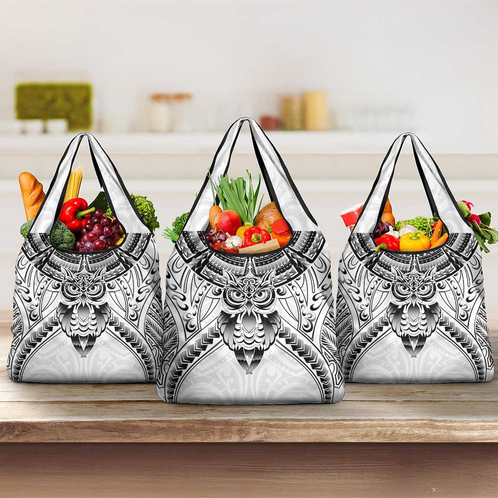 New Zealand Morepork Grocery Bag Maori Pattern White LT05 3-pack One Size White - Polynesian Pride