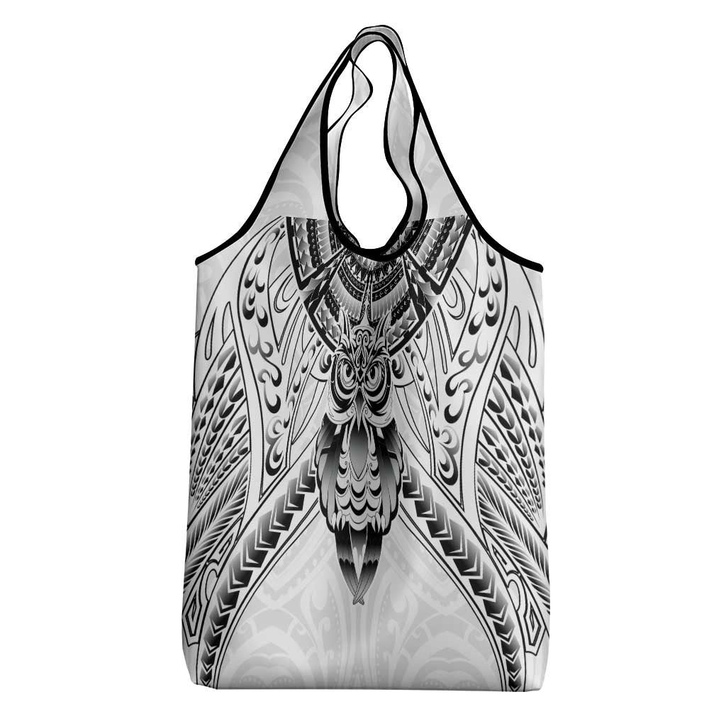 New Zealand Morepork Grocery Bag Maori Pattern White LT05 - Polynesian Pride