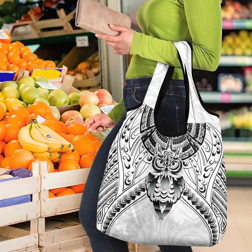 New Zealand Morepork Grocery Bag Maori Pattern White LT05 - Polynesian Pride