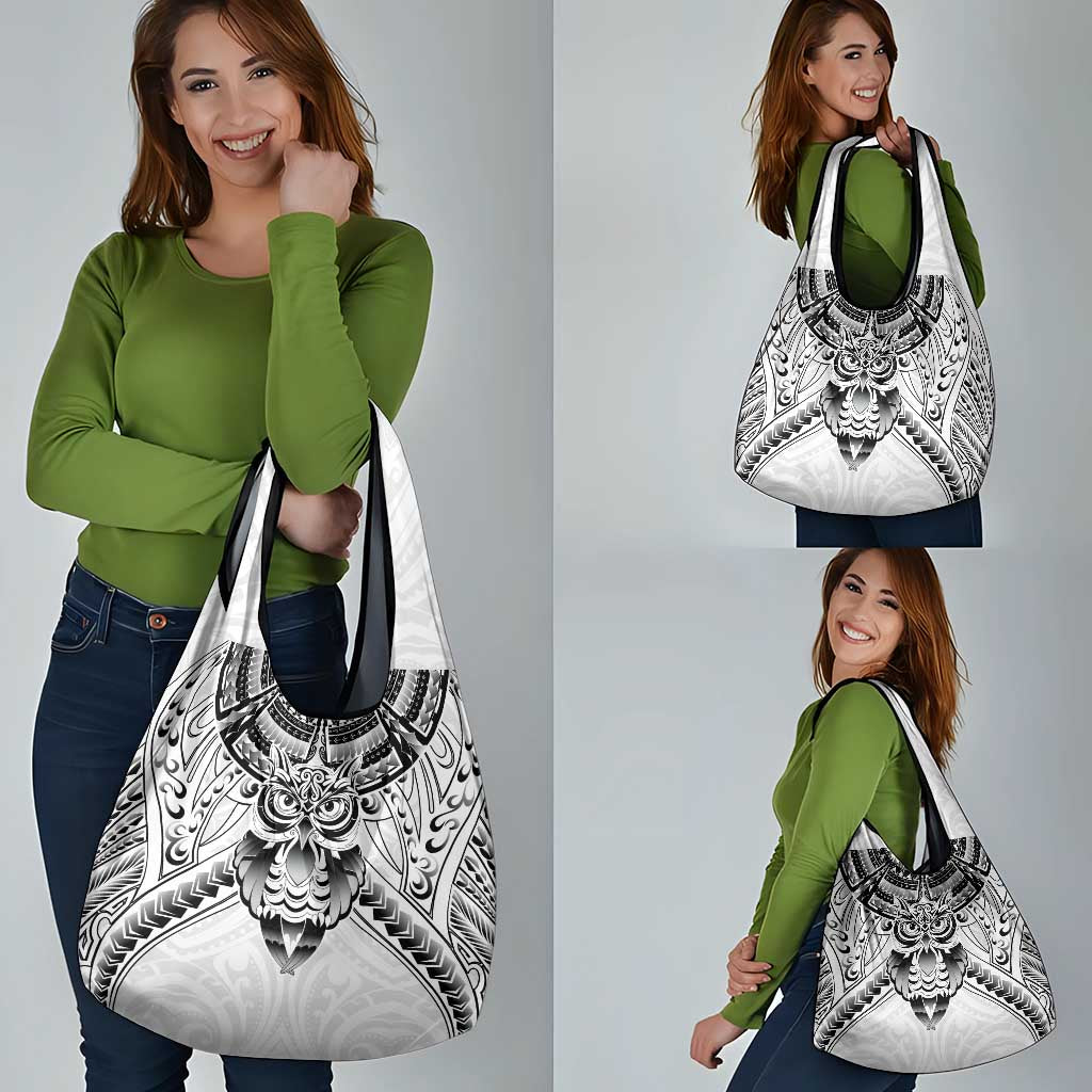 New Zealand Morepork Grocery Bag Maori Pattern White LT05 - Polynesian Pride