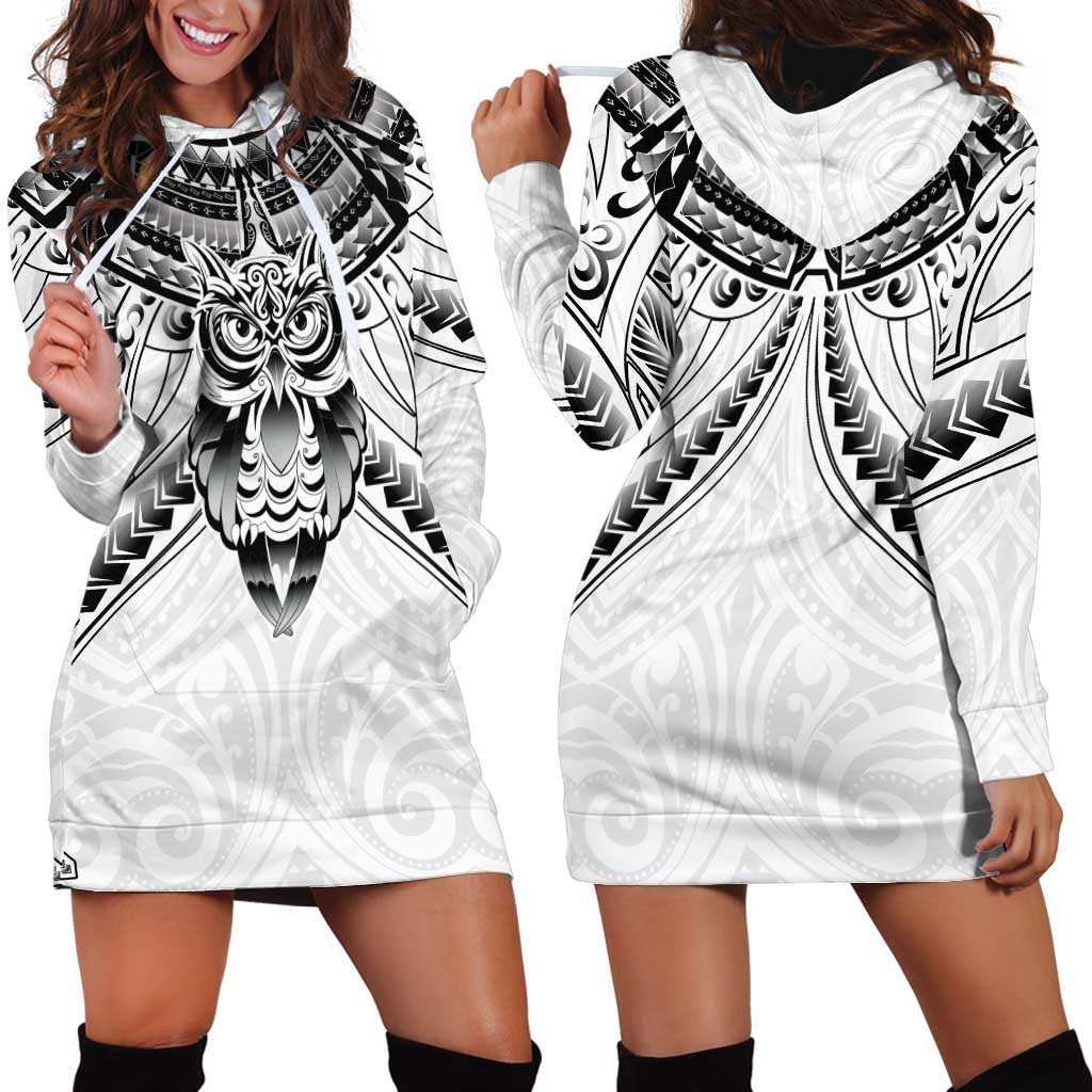 New Zealand Morepork Hoodie Dress Maori Pattern White