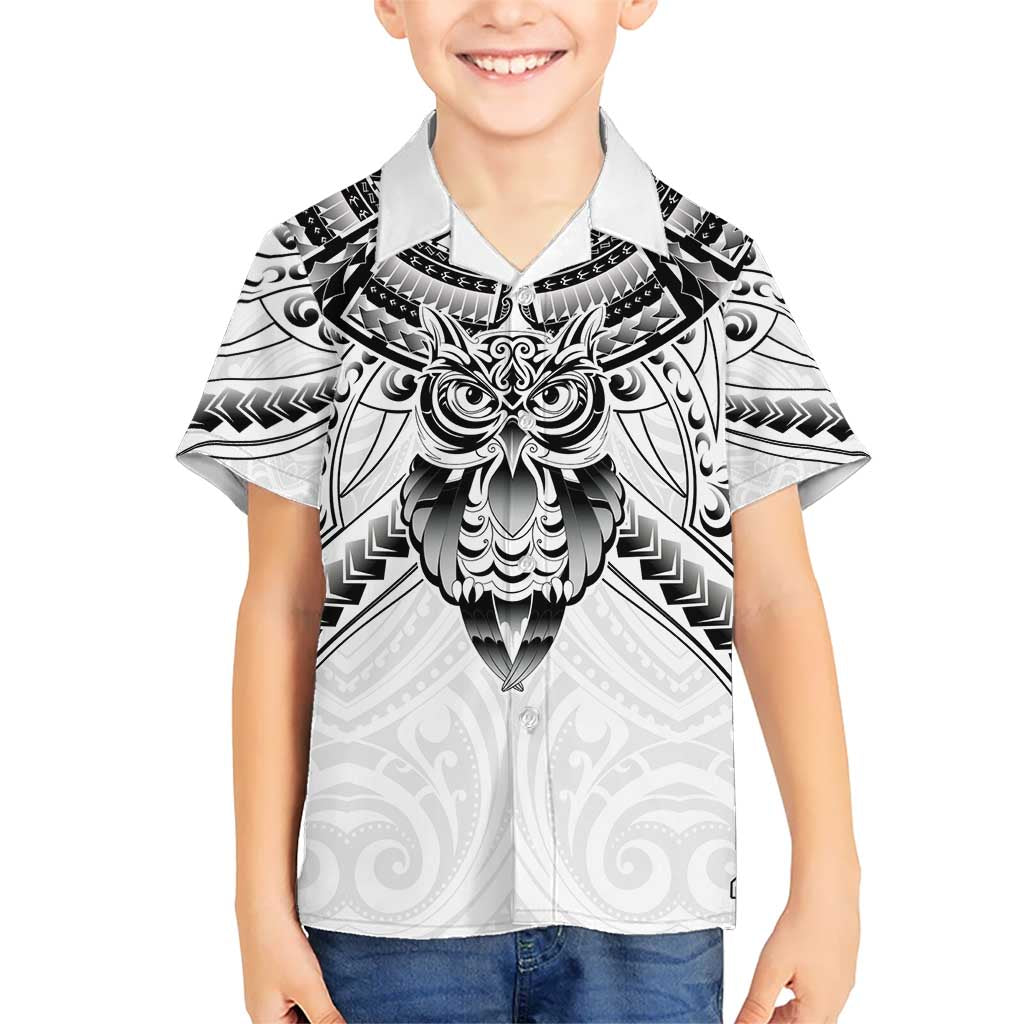 New Zealand Morepork Kid Hawaiian Shirt Maori Pattern White LT05 Kid White - Polynesian Pride