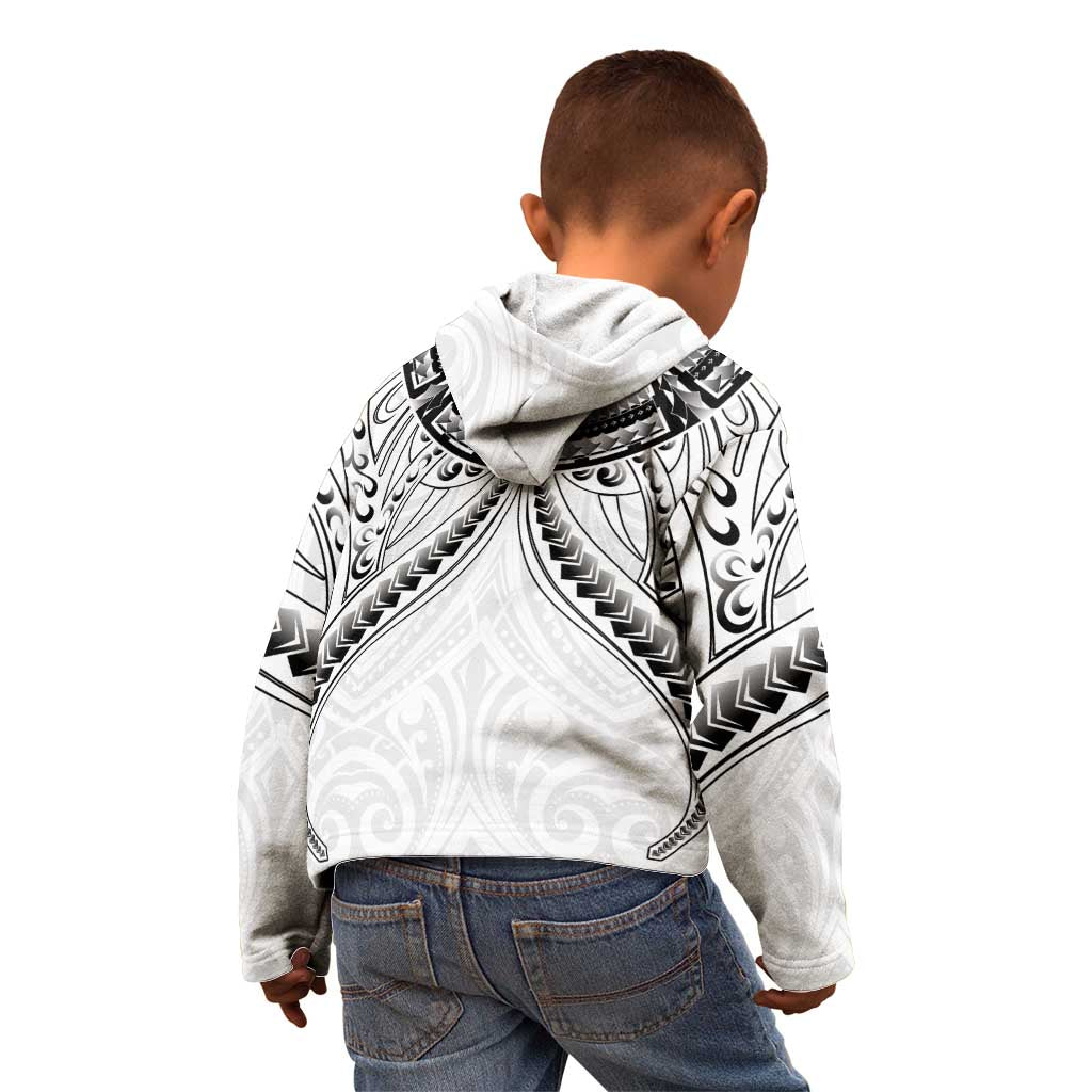 New Zealand Morepork Kid Hoodie Maori Pattern White