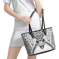 New Zealand Morepork Leather Tote Bag Maori Pattern White LT05 - Polynesian Pride