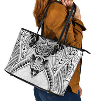 New Zealand Morepork Leather Tote Bag Maori Pattern White LT05 - Polynesian Pride