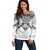 New Zealand Morepork Off Shoulder Sweater Maori Pattern White