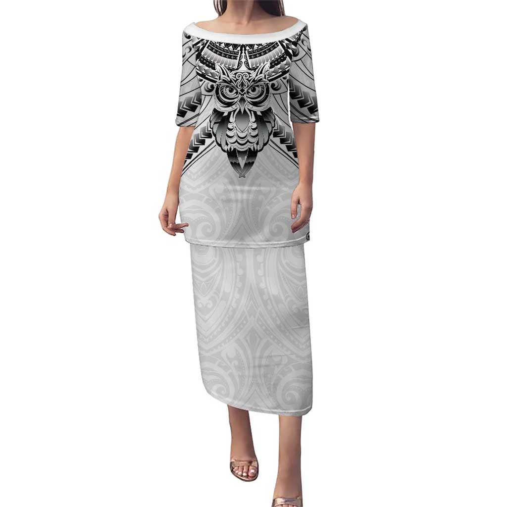 New Zealand Morepork Puletasi Maori Pattern White