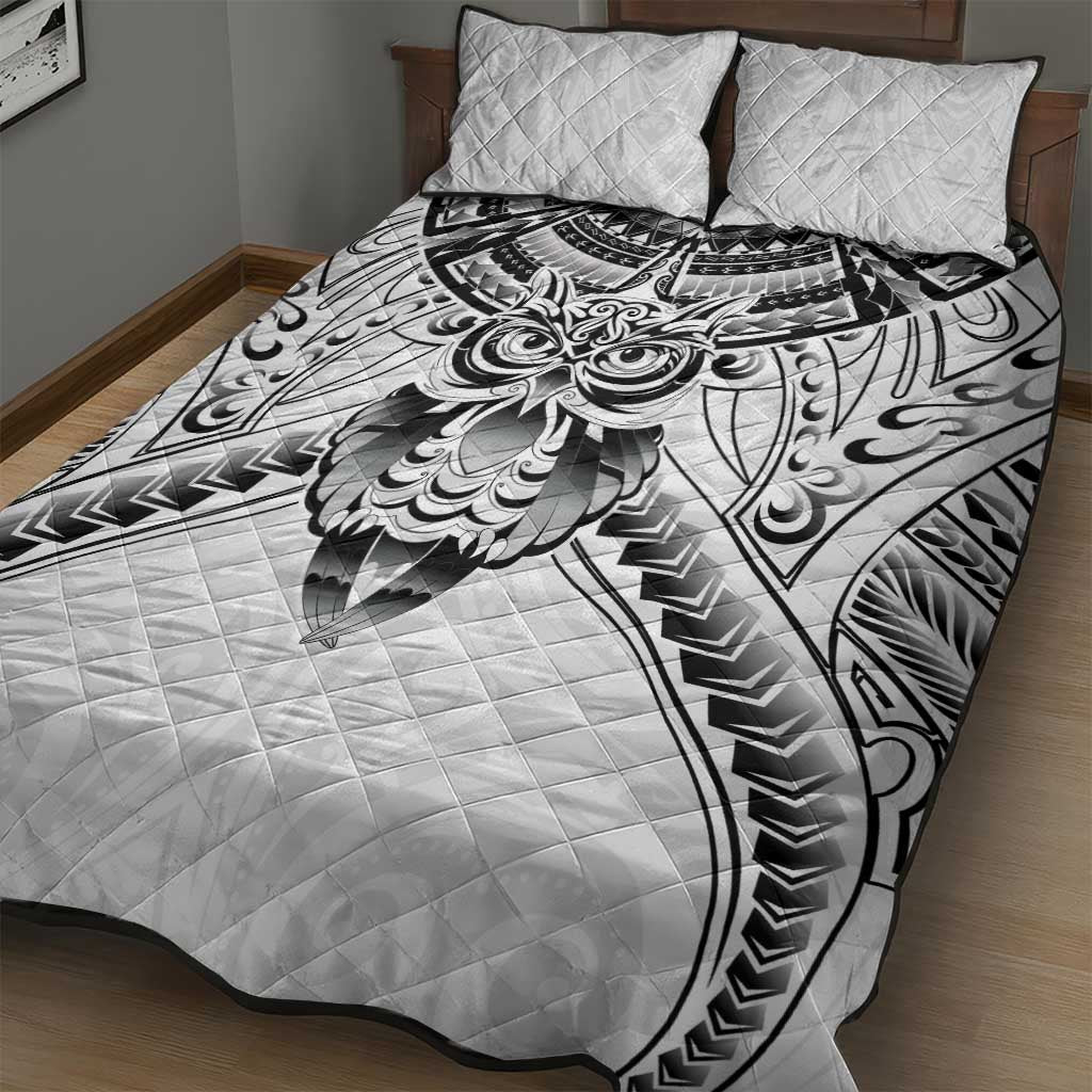 New Zealand Morepork Quilt Bed Set Maori Pattern White