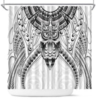 New Zealand Morepork Shower Curtain Maori Pattern White