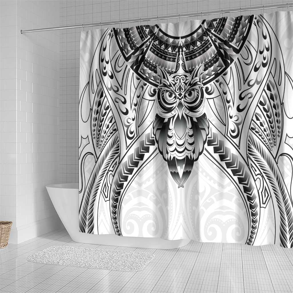 New Zealand Morepork Shower Curtain Maori Pattern White