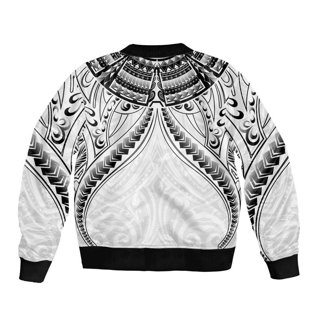 New Zealand Morepork Sleeve Zip Bomber Jacket Maori Pattern White