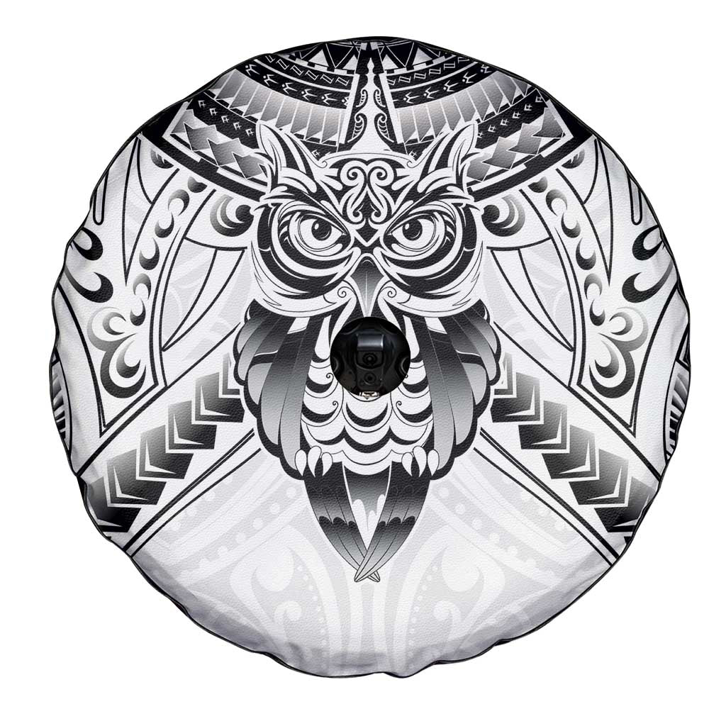 New Zealand Morepork Spare Tire Cover Maori Pattern White