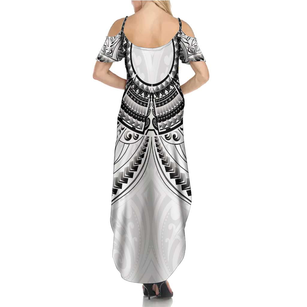 New Zealand Morepork Summer Maxi Dress Maori Pattern White