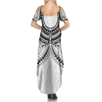 New Zealand Morepork Summer Maxi Dress Maori Pattern White