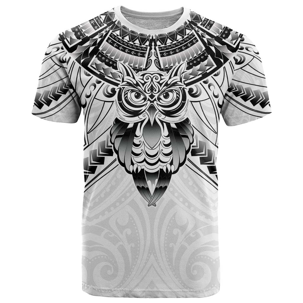 New Zealand Morepork T Shirt Maori Pattern White LT05 White - Polynesian Pride