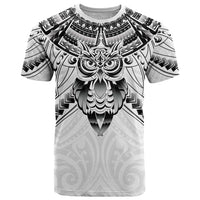 New Zealand Morepork T Shirt Maori Pattern White LT05 White - Polynesian Pride
