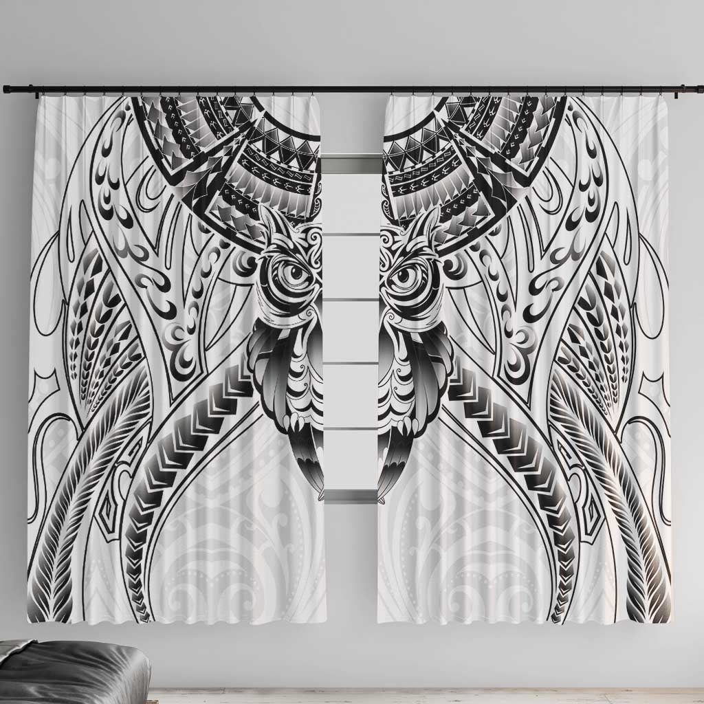New Zealand Morepork Window Curtain Maori Pattern White