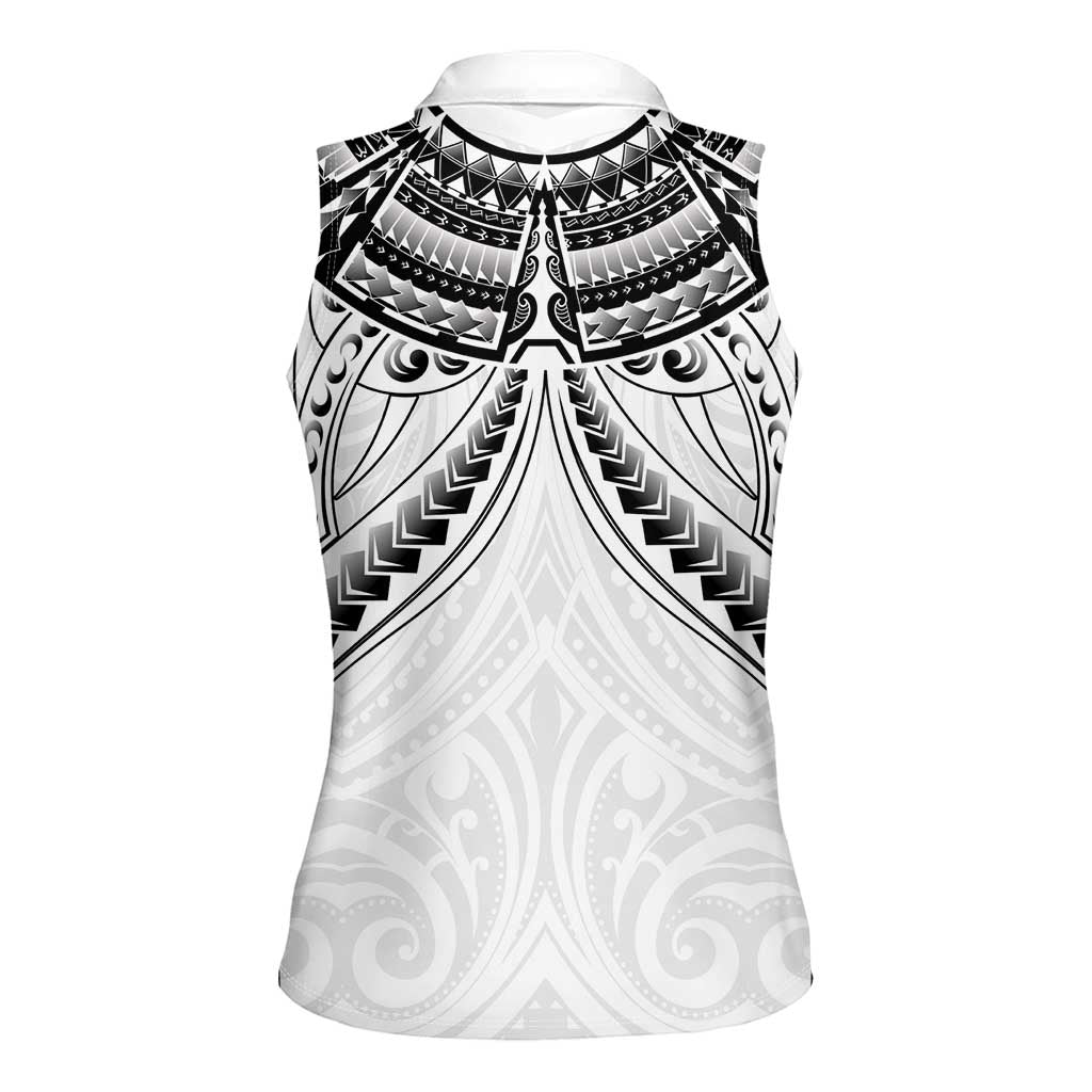 New Zealand Morepork Women Sleeveless Polo Shirt Maori Pattern White