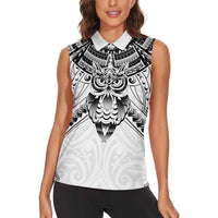 New Zealand Morepork Women Sleeveless Polo Shirt Maori Pattern White