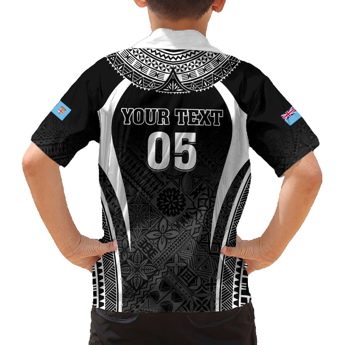 Custom Fiji Rugby Family Matching Puletasi and Hawaiian Shirt Fijian Warrior Black